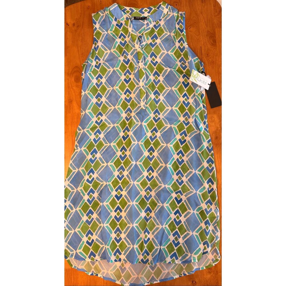 APNY‎ Women’s Dress Size M blue green Sleeveless Minimalist Quiet Luxury Coastal
